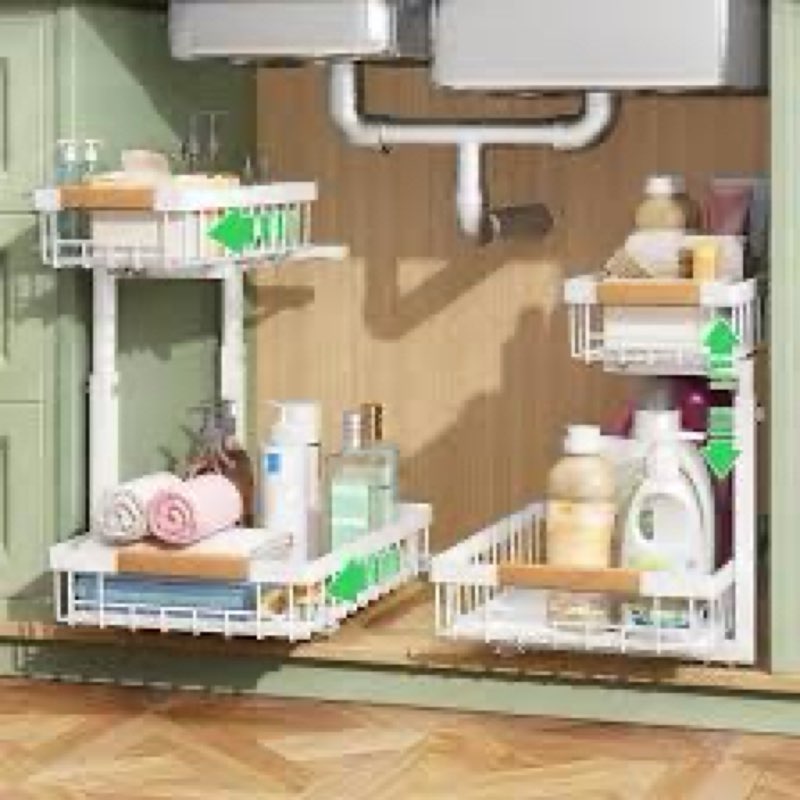 kitstorack under sink organizer, 2 tier under the sink storage, slide out pull out cabinet organizer