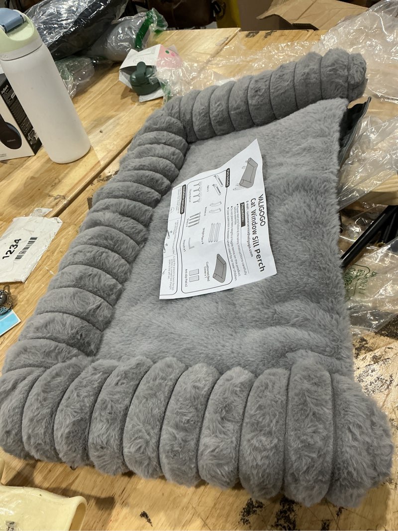 Condition photo showing Good Condition for cloud-soft cat window sill perch with zipper designed cushioned bed, supportive cat window seat with premium solid wood & sturdy metal frame, pet hammock bed for large cats (large, gray) large(24.4''x15'') grey