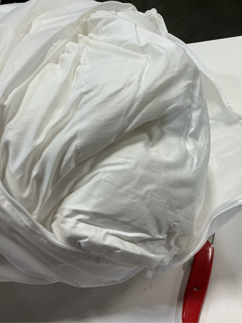 Condition photo showing As Is for all-season premium down alternative comforter, king/cal king, white