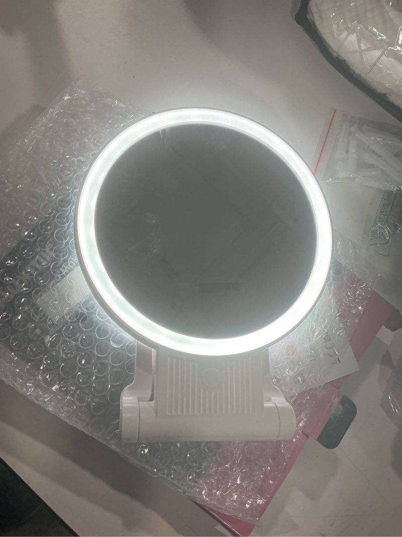 Condition photo showing Good Condition for auxmir 1x/30x magnifying mirror with light, double sided makeup mirror with adjustable 3 color light, 2000mah rechargeable lighted magnifying mirrors with tweezer, foldable travel mirror with rotation