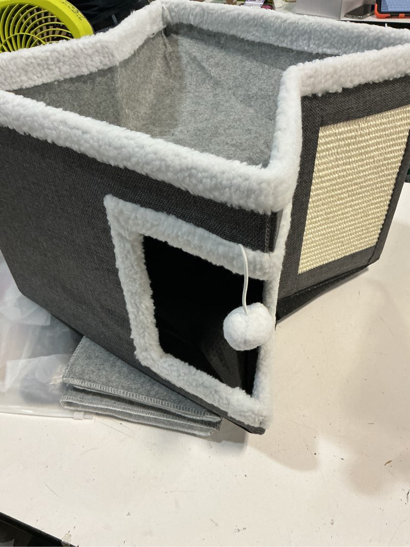 Condition photo showing Good Condition for cat bed for indoor cats, large covered cat house with scratch pad, foldable cat