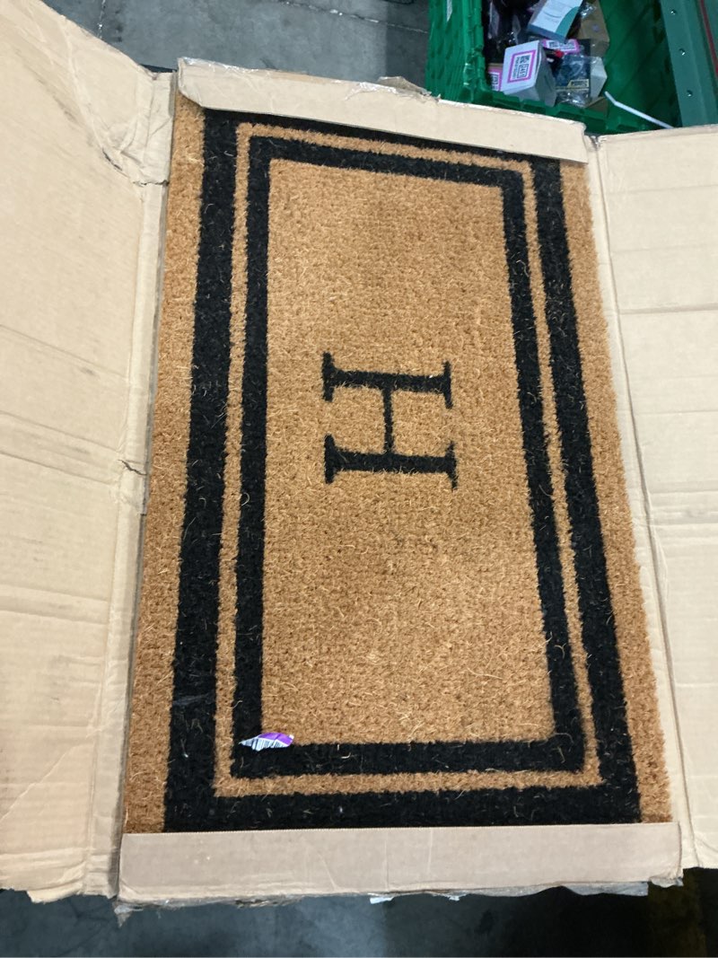 Condition photo showing As Is for a1 home collections a1hc natural coir & rubber large monogrammed doormat, thick durable entry mats for entrance heavy duty, thin profile, long lasting front door mat - 30"x60" h 2'6" x 5' (rectangular)