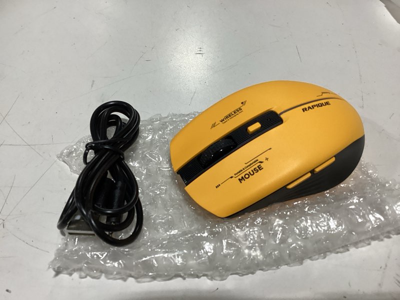 Condition photo showing New/Like New for RAPIQUE Bluetooth Wireless Mouse - (BT1/BT2+USB Receiver) Tri-Device Compatibility for PC, Laptop, Computer, MacBook, Tablet (Black and Yellow)