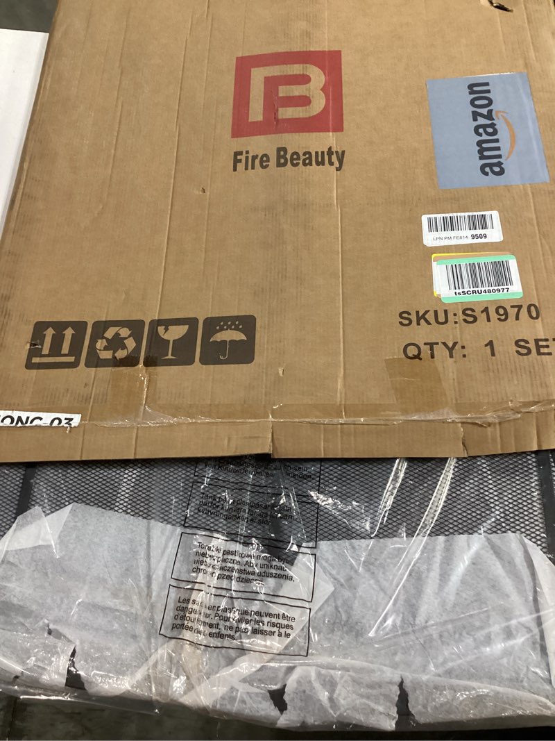 Condition photo showing New/Like New for FireBeauty Fireplace Screen 3 Panel Wrought Iron Black Metal 48"(L) x30(H) Spark Guard Cover (Modern)