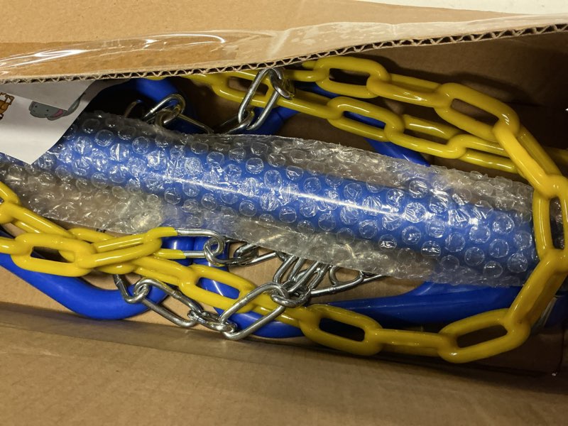 Condition photo showing Good Condition for 18" trapeze swing bar rings swing set accessories | 48" heavy duty chains, plastic coated, playground swing seat blue