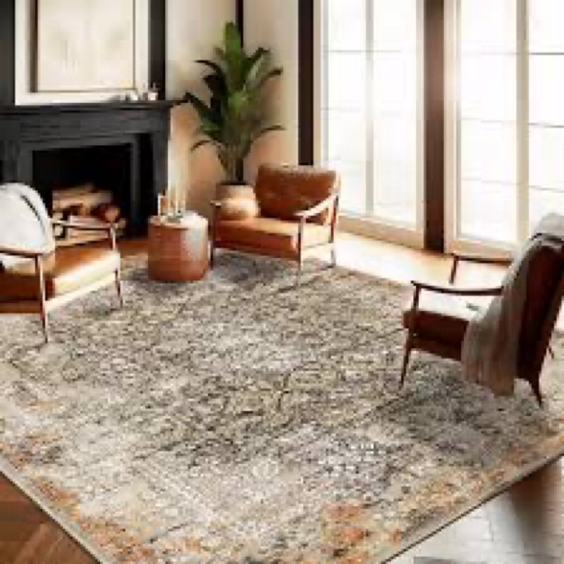 champlant area rug 6'x9' washable vintage traditional floor cover thin retro kitchen indoor distress