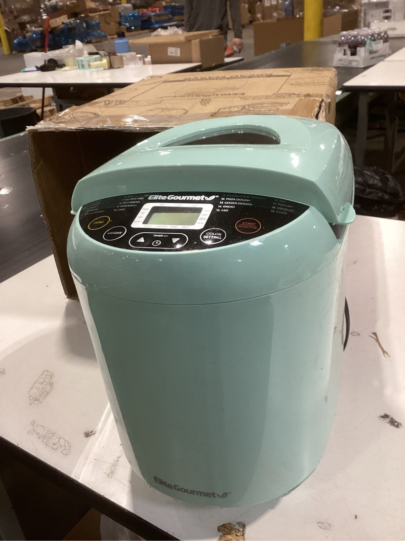 Condition photo showing As Is for Elite Gourmet Programmable Bread Maker, 2 lb Loaf, 3 Sizes, 19 Presets incl. Gluten-Free, Dough & Jam, Delay Timer, Mint
