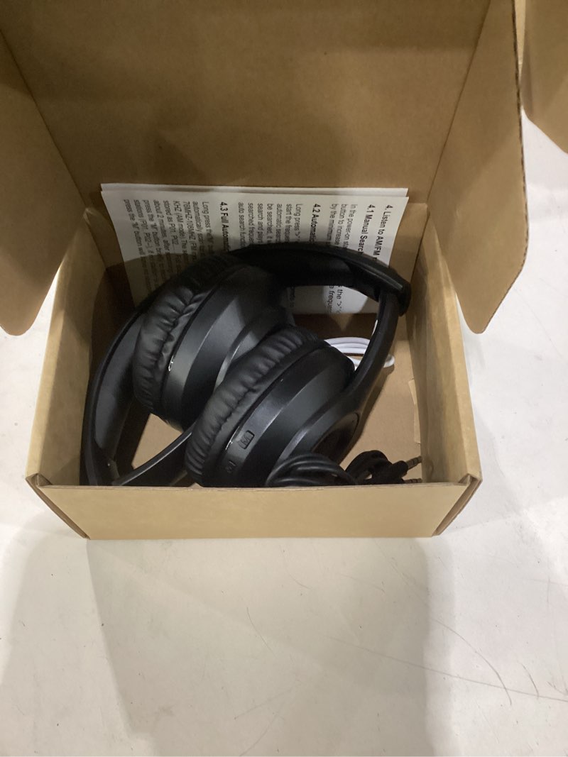 Condition photo showing Good Condition for x5 rechargeable & portable fm radio headphones with best reception,led display,soft ear muffs, fm headset radio receiver for meeting, works, hiking, jogging (black)