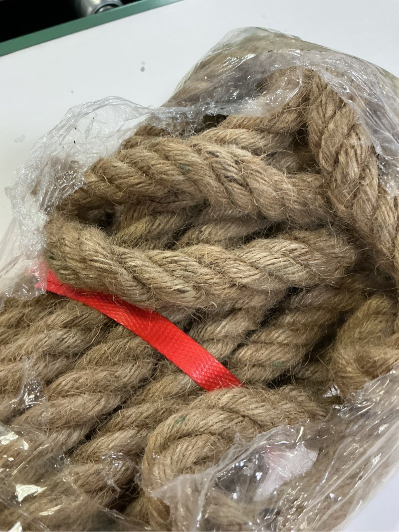 Condition photo showing As Is for jute rope,3/4 inch x 100 ft natural twisted manila heavy duty hemp ropes for crafts,swing for tree,gardening, bundling, hammock, nautical, tug of war, railings, home decorating