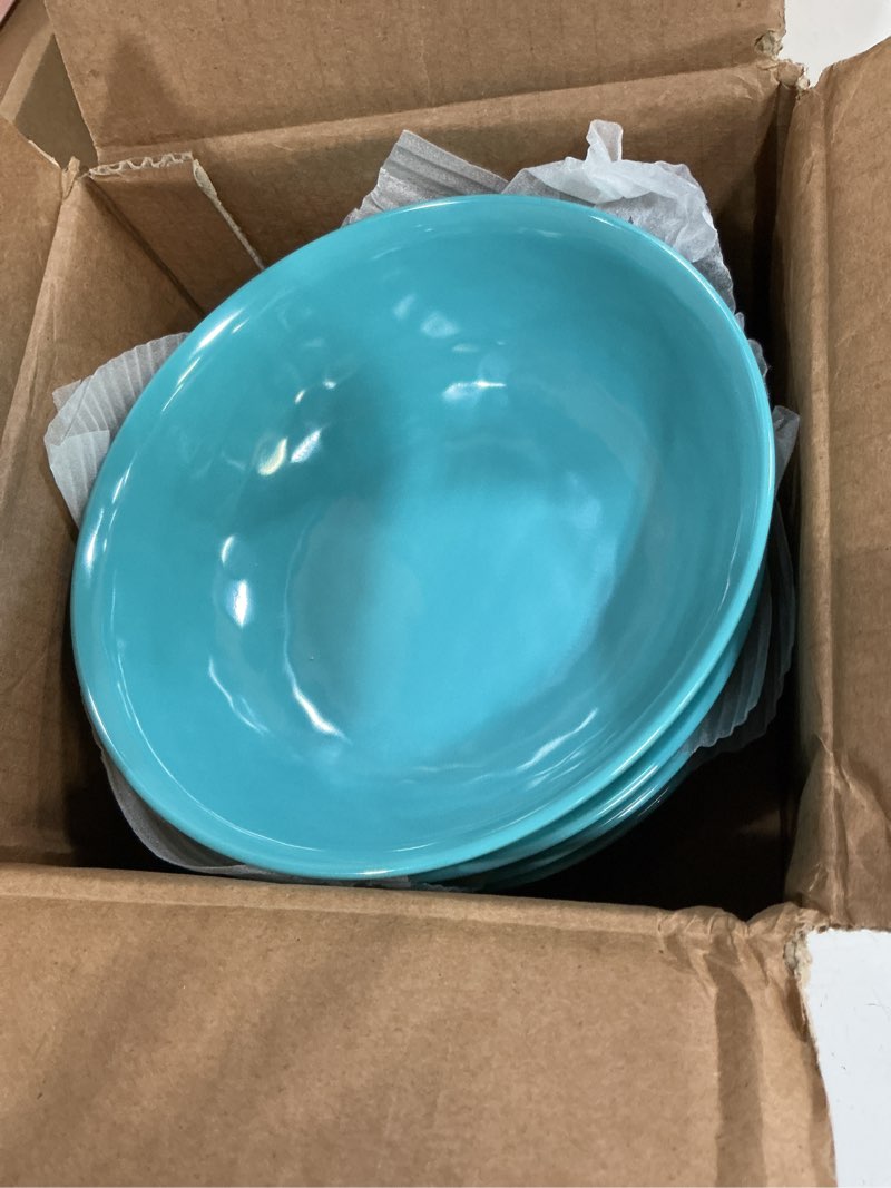 Condition photo showing Good Condition for tp 30 oz melamine bowls set of 4, large serving bowls for ramen, pasta, salad, and soup, unbreakable and lightweight, dishwasher safe for daily kitchen use, teal cyan