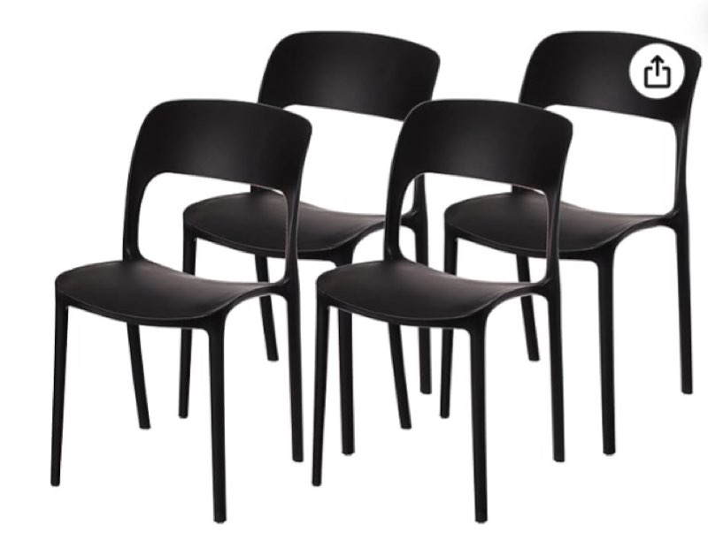 Modern Plastic Outdoor Dining Chair with Open Curved Back, Black Set of 4 (color may vary ours are dark teal)