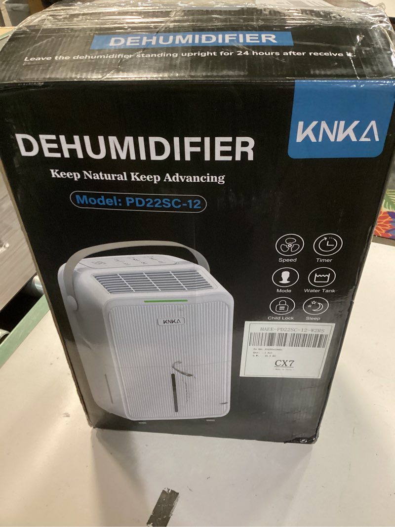 Condition photo showing New/Like New for KNKA 2500 Sq.Ft Dehumidifiers for Home with Drain Hose Max 34 Pints, Dehumidifier for Basement, Bedroom, Bathroom, Large Room, Three Modes, Intelligent Humidity Control, Dry Clothes, 24HR Timer