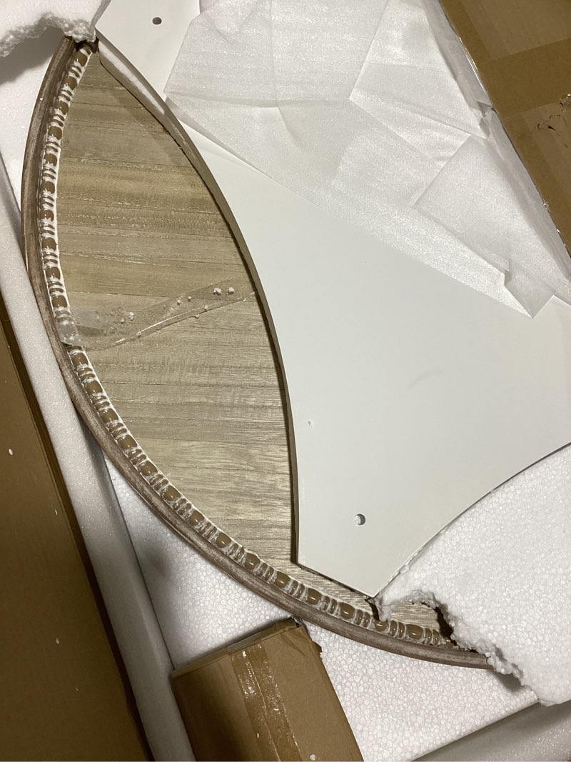 Condition photo showing Good Condition for Wnutrees Farmhouse Round Coffee Table, Wood Tray Top Circle Coffee Table with Storage Shelf Rustic Style for Living Room and Vintage Finish, White