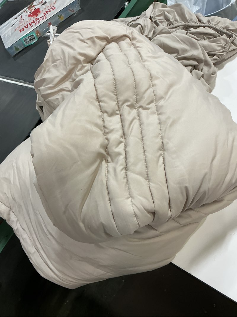 Condition photo showing As Is for Monbix Queen Comforter Set - 7 Pieces Beige Bed in a Bag Queen Bedding Sets with Comforters, All Seasons Comforter Bed Set with Sheets,Pillowcases & Shams Apricot Beige 7Piece-Queen(90”X90'')
