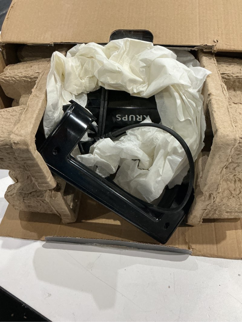 Condition photo showing As Is for krups 4-slice belgian waffle maker: stainless steel, 5 browning levels, audible ready beep, removable plates, 1200w, silver/black, large waffle maker family size, great for family breakfasts