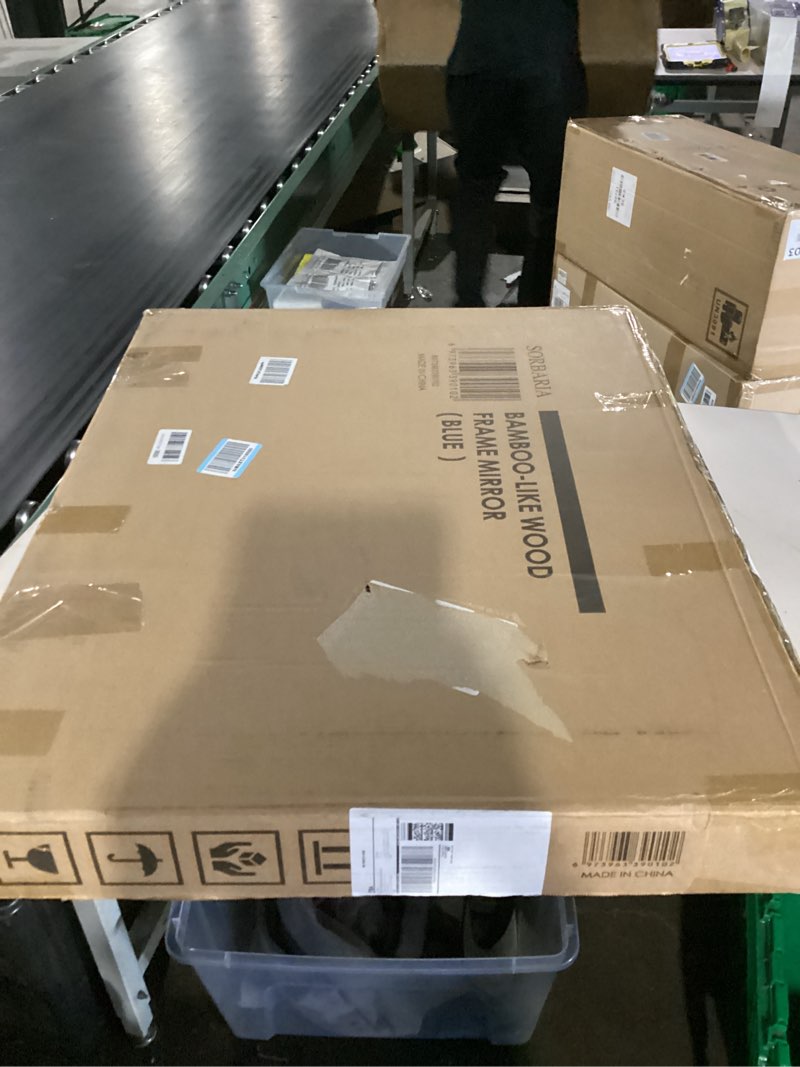 Condition photo showing New/Like New for Bamboo-Look Solid Wood Window Pane Mirror 23" X 31" - Blue Navy Blue 31"L x 23"W