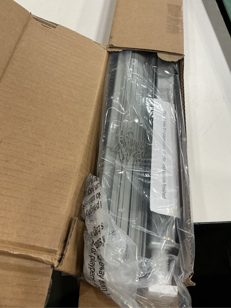 Condition photo showing As Is for lazblinds no tools no drill 1" vinyl mini blinds, cordless blinds for windows, light filtering horizontal window blinds & shades, 32" w x 64" h, grey cordless-grey 32" w x 64" h