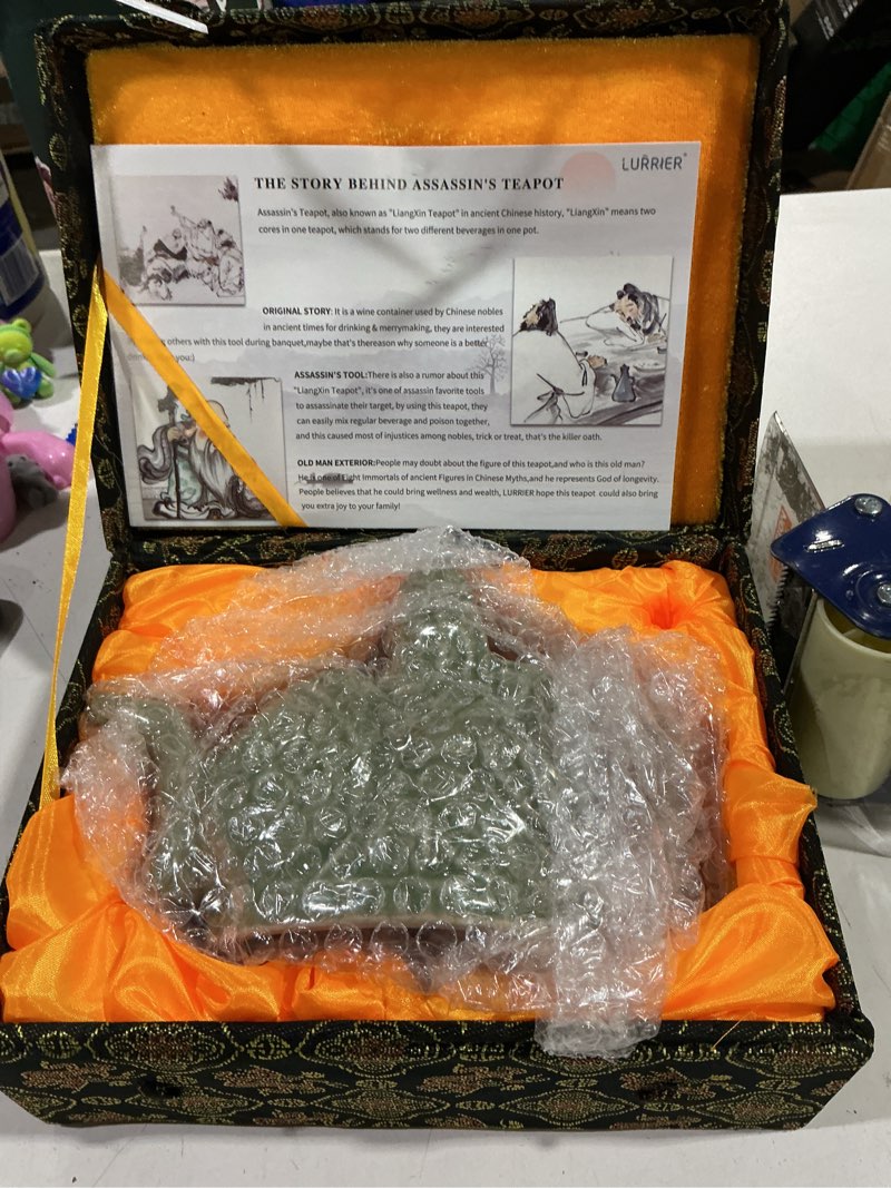 Condition photo showing Good Condition for LURRIER Assassins Teapot, Handmade Chinese Ceramic Tea Kettle, One Pot Three Drinks,Two Chambers Kettle, Drink Dispenser, Magic Trick Kettle with Gift Box,16 oz(Green) Tableware