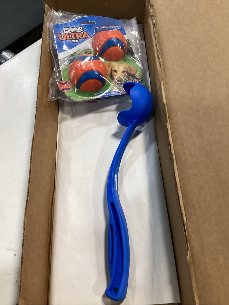 Condition photo showing Good Condition for Chuckit! Ultra Ball & Launcher Bundle - Sport 18" with 2 Pack Medium (2.5") Bouncy Fetch Balls for Dogs 20-60 lbs, Dog Fetch Ball Thrower 18in Ultra Ball & Launcher Bundle