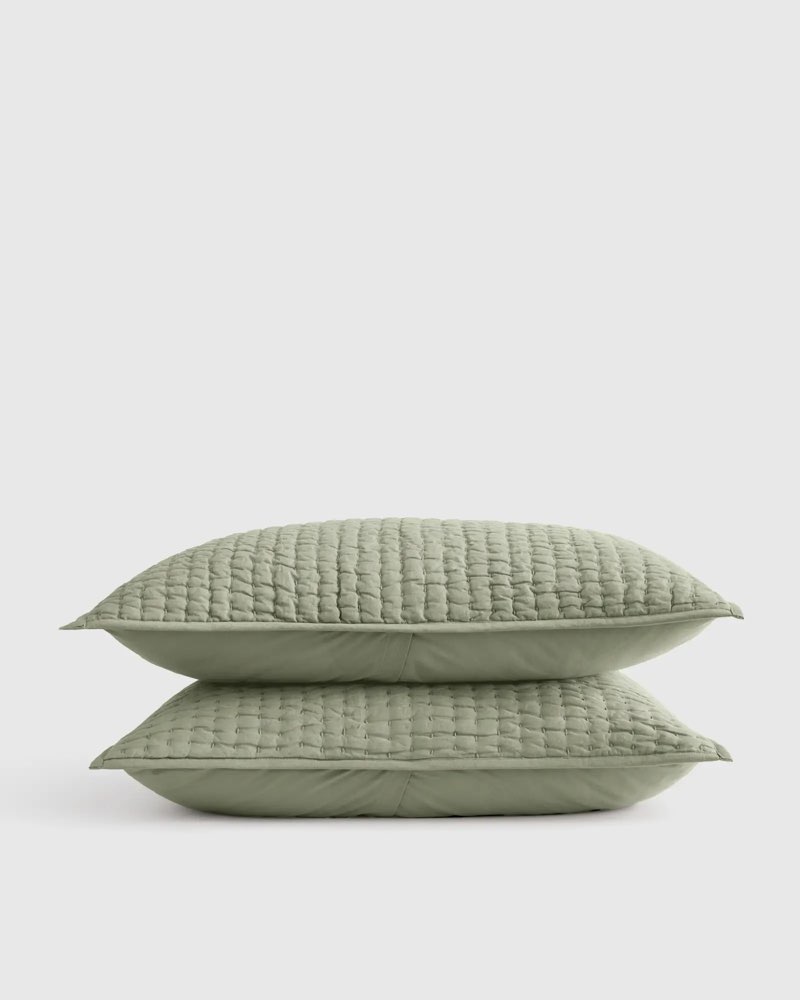 quince european linen cotton stitch sham set, willowleaf, king