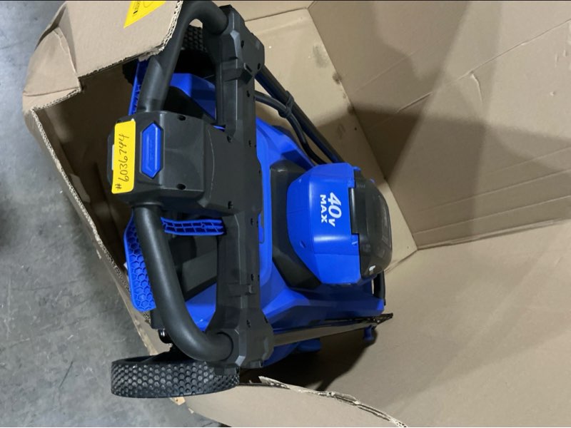 Condition photo showing As Is for kobalt 40-volt 21-in brushless battery push lawn mower 6 ah 