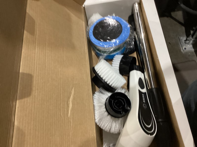 Condition photo showing Good Condition for Electric Spin Scrubber, Cordless Power Scrubber with 8 Replaceable Brushs, 2-Speed Adjustable Handle Shower Scrubber, IPX7 Waterproof Cleaning Brush for Bathroom, Tile, Tub, Teens, White-qe1 8heads