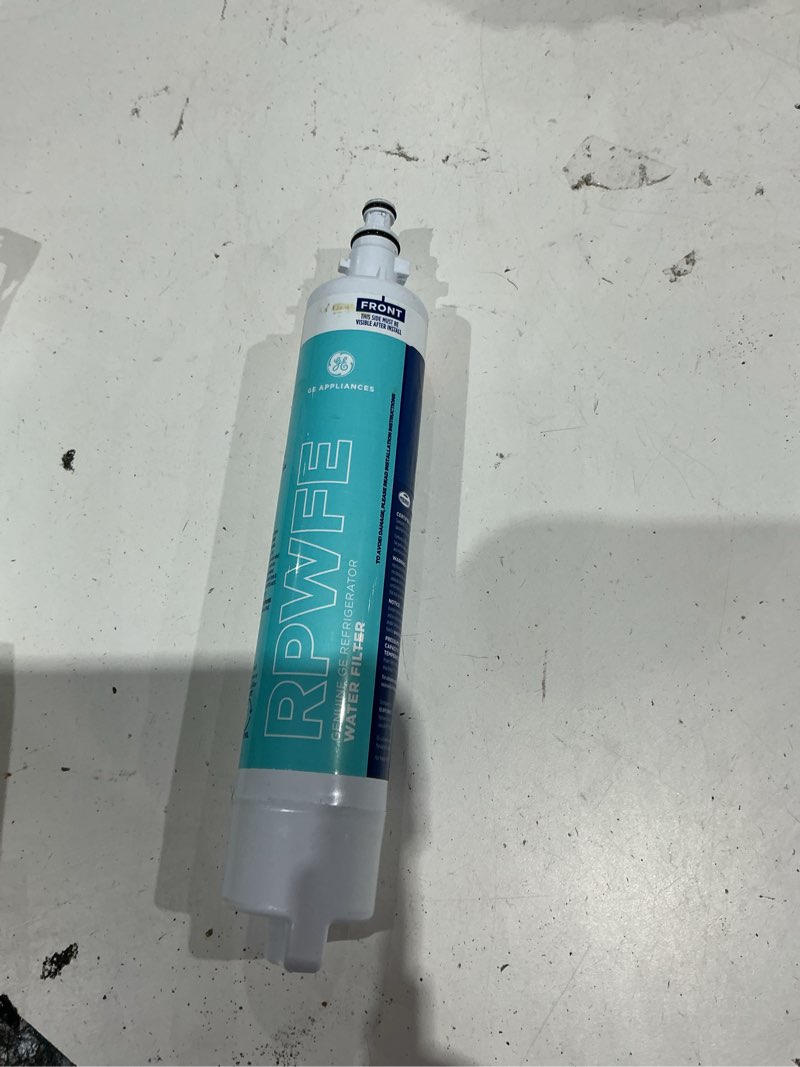 Condition photo showing As Is for water filter for select ge refrigerators - white