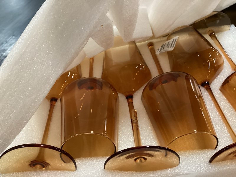 Condition photo showing New/Like New for comfit amber wine glasses set of 6 - crystal colorful wine glasses with long stem and thin rim,white wine glass,perfect colored wine stemware for lover in christmas,birthday,party15oz
