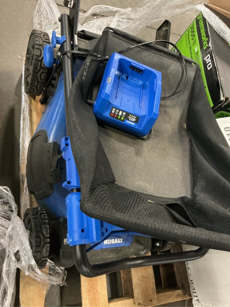 Condition photo showing As Is for kobalt gen4 40-volt, (1) 6 ah 20-in push lawn mower battery walk mower,