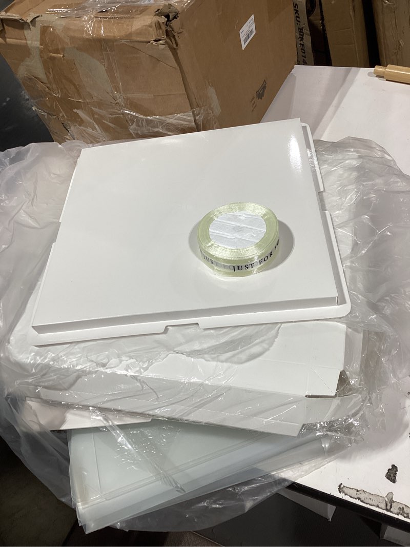 Condition photo showing Good Condition for similar product not like stock photowhite gift boxes (pack of 10) size 8x8x4 inches, thick paper boxes with lids, tags & jute rope for bridesmaid proposals, wedding presents, birthday party favor, baby shower and christmas