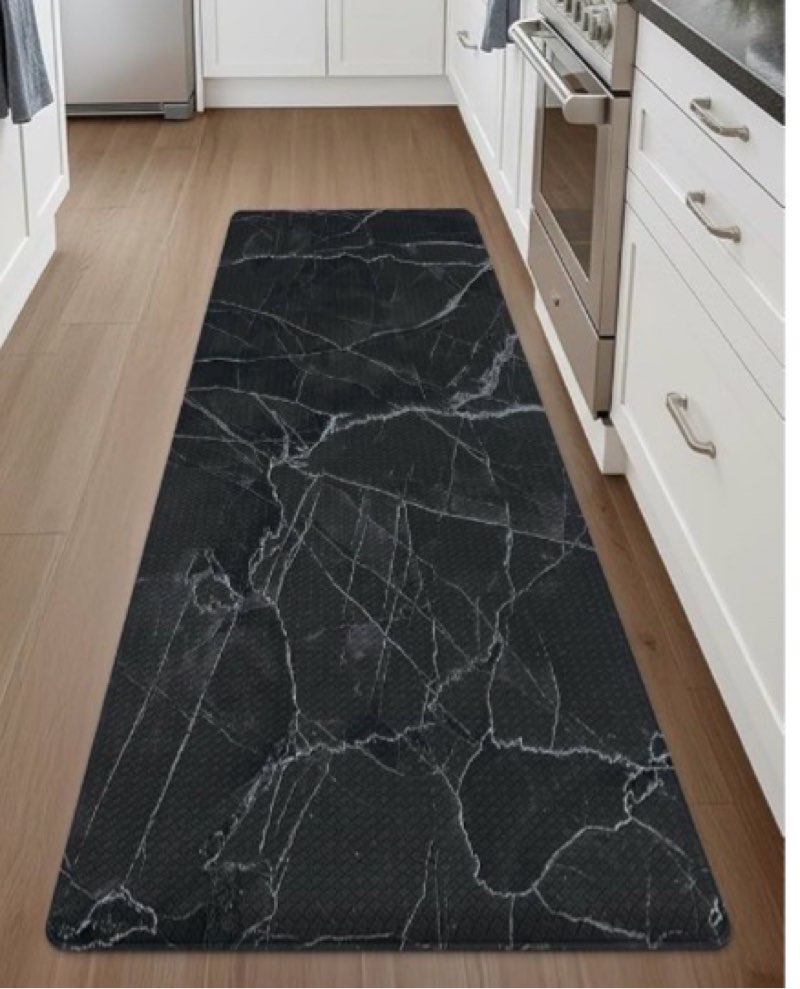 DEXI Kitchen Floor Mats Cushioned Anti Fatigue, 23x59 Large Wide Standing Comfort Runner Rug Waterproof, Marble Memory Foam Padded for Front Sink Laundry, Black