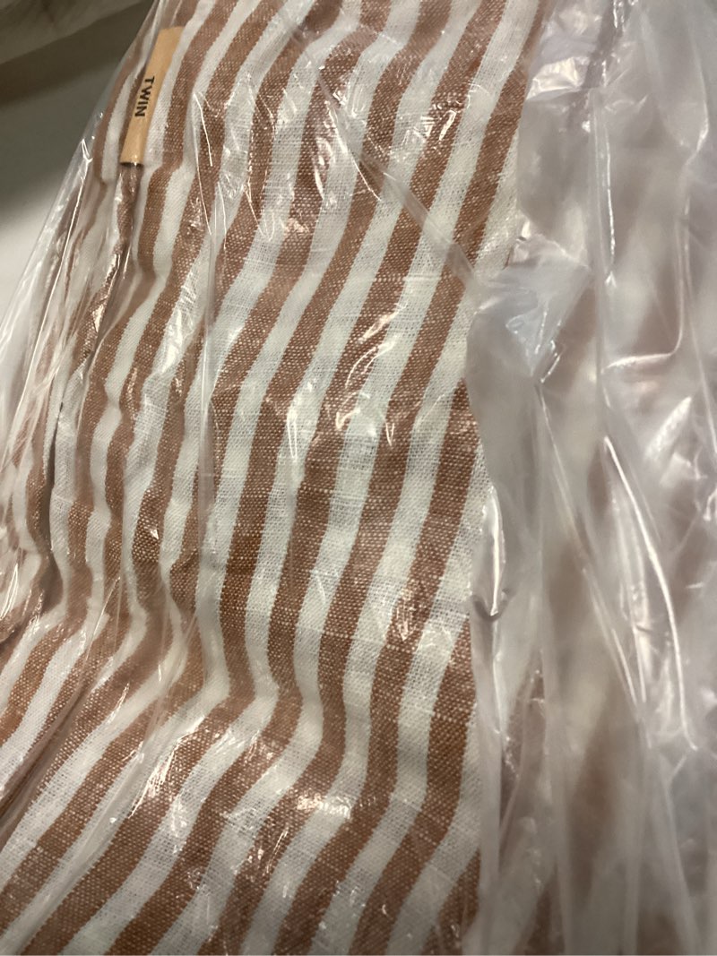 Condition photo showing Good Condition for european linen stripe duvet cover, twin, terracotta/white stripe