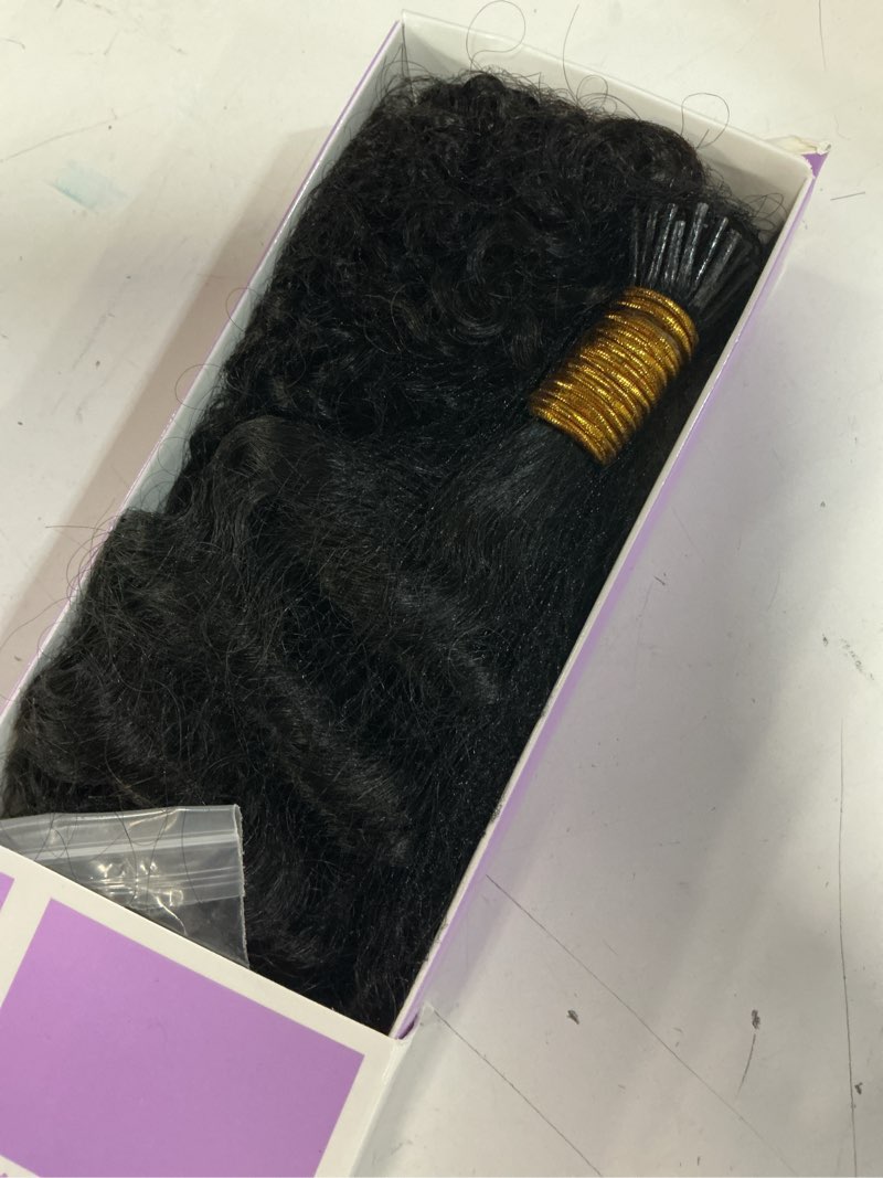 Condition photo showing Good Condition for 24inch deep wave i tip hair extensions long curly wave keratin hair bundles 3c curly i tip hair extensions brazilian virgin hair 50g 50strands pre bonded microlinks human hair extension for women #1b-dw 24 inch
