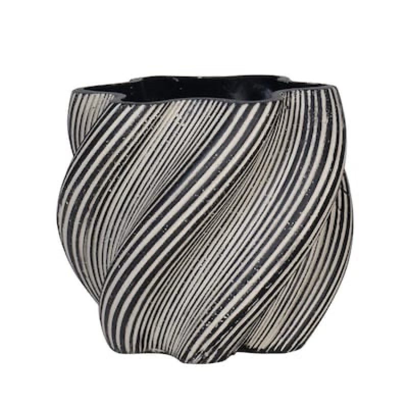 Origin 21 Round 8-in W x 8-in L x 6.75-in H Cream with Black Accent Stone Indoor Planter