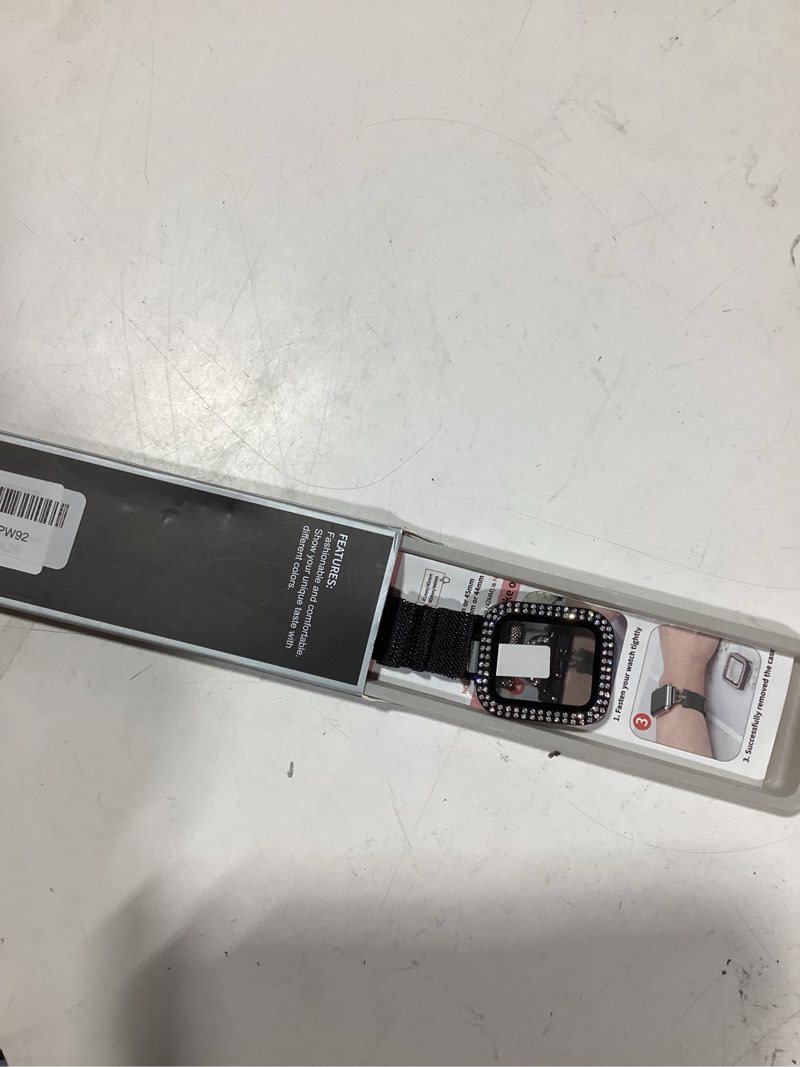 Condition photo showing As Is for joyozy magnetic band compatible with apple watch band 38mm 40mm 41mm 42mm 44mm 45mm 46mm milanese strap with bling glitter case built-in screen protector dressy stainless steel iwatch loop for women black 40mm for series se/6/5/4