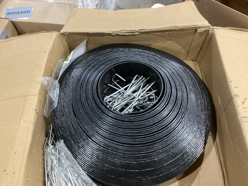 Condition photo showing Good Condition for landscape edging border 3 inch tall 25ft with 35pcs 8 gauge metal spikes, plastic garden edging border garden fence border lawn edging for landscaping, flower bed, tree ring, pathway