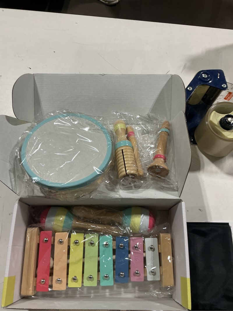 Condition photo showing Good Condition for miniartis musical instruments set - montessori wooden toys for toddlers 1-3 | modern boho baby xylophone with songbook | neutral colors percussion instruments | kids preschool educational