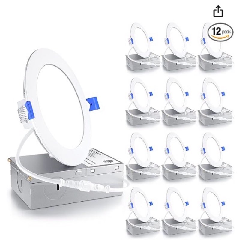 ensenior 12 pack 4 inch led recessed ceiling light, dimmable, 6000k clear white, 750lm 9w 120v, high