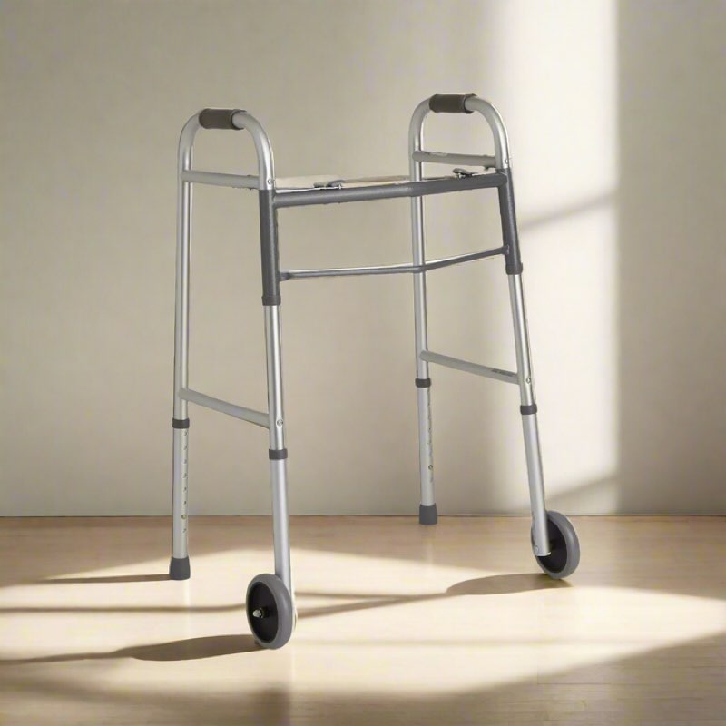 Guardian basic two button folding walker with 5” wheels; adult