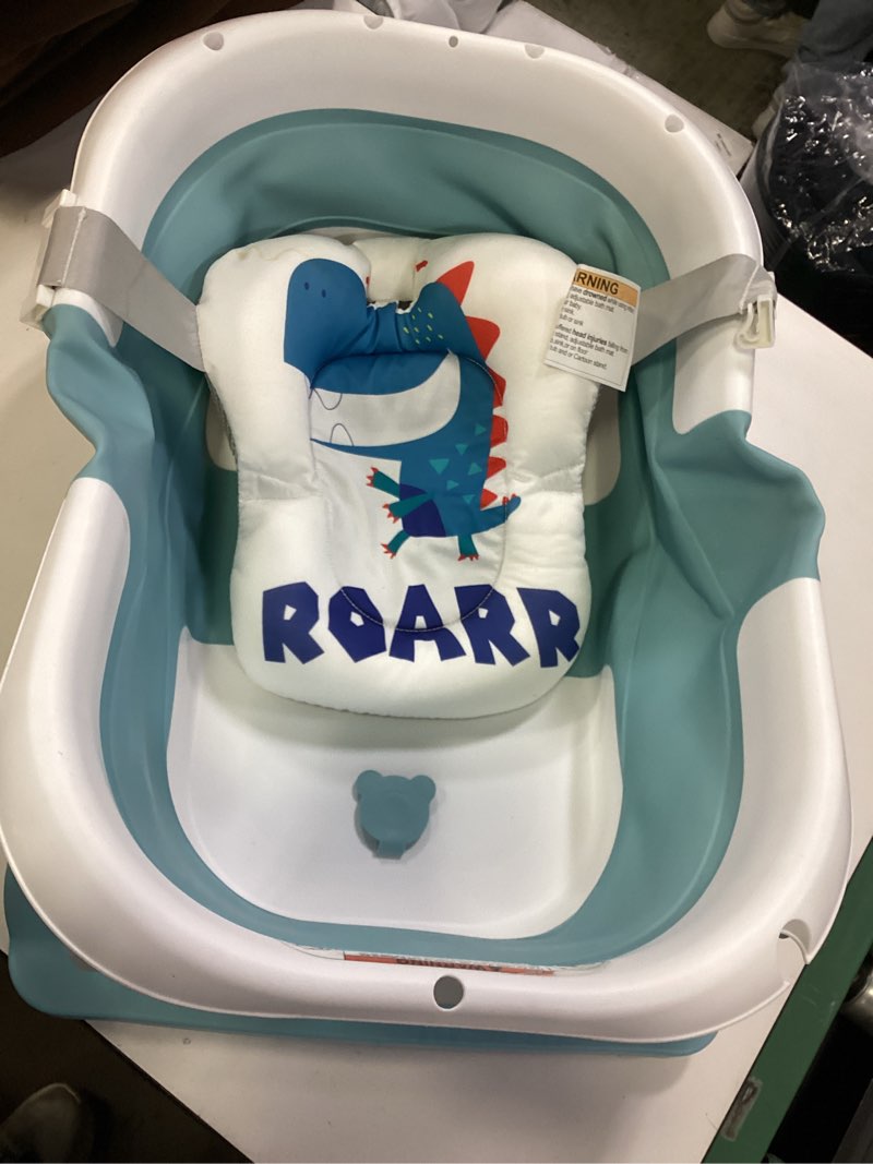 Condition photo showing As Is for Collapsible Baby Bathtub for Newborns with Thermometer and Soft Floating Cushion Portable and Foldable Travel Baby Bath Tub for Infants to Toddler 0-36 Month (Blue)