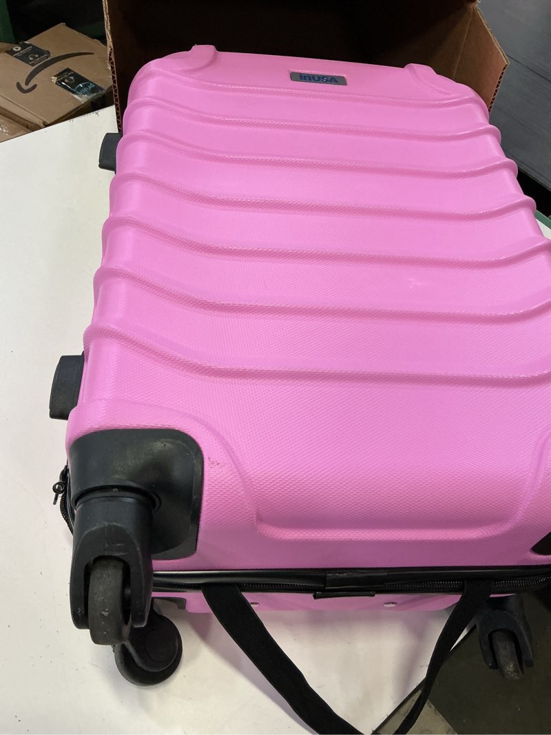 Condition photo showing As Is for inusa endurance luggage with spinner wheels | durable lightweight hardshell suitcase, spacious travel bag with handle and trolley | 20-inch carry on small luggage | pink pink 20-inch
