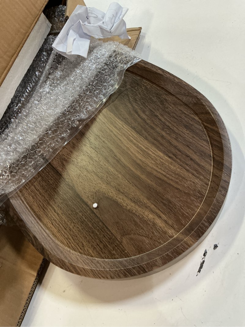 Condition photo showing Good Condition for c shaped side table, small c table end table for sofa and bedside, couch side tables that slide under, wood c shaped end table for bedroom living room, 18”l x 12”w walnut+black