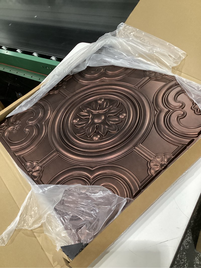 Condition photo showing Good Condition for WOWSTAR 1 Pack 24\"x24\" Drop Ceiling Tiles, Waterproof Glue up Ceiling Panels, Antique Copper