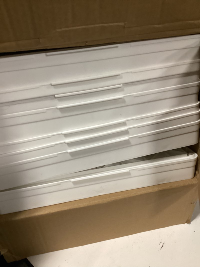 Condition photo showing As Is for OlarHike 48QT Lockable Storage Bins with Lids - Folding Storage box with Doors and Wheels, Collapsible Plastic Storage Bins for Closets, Stackable Storage Organizer, Storage Containers, 4 Pack Cubes 48QT 4Pack