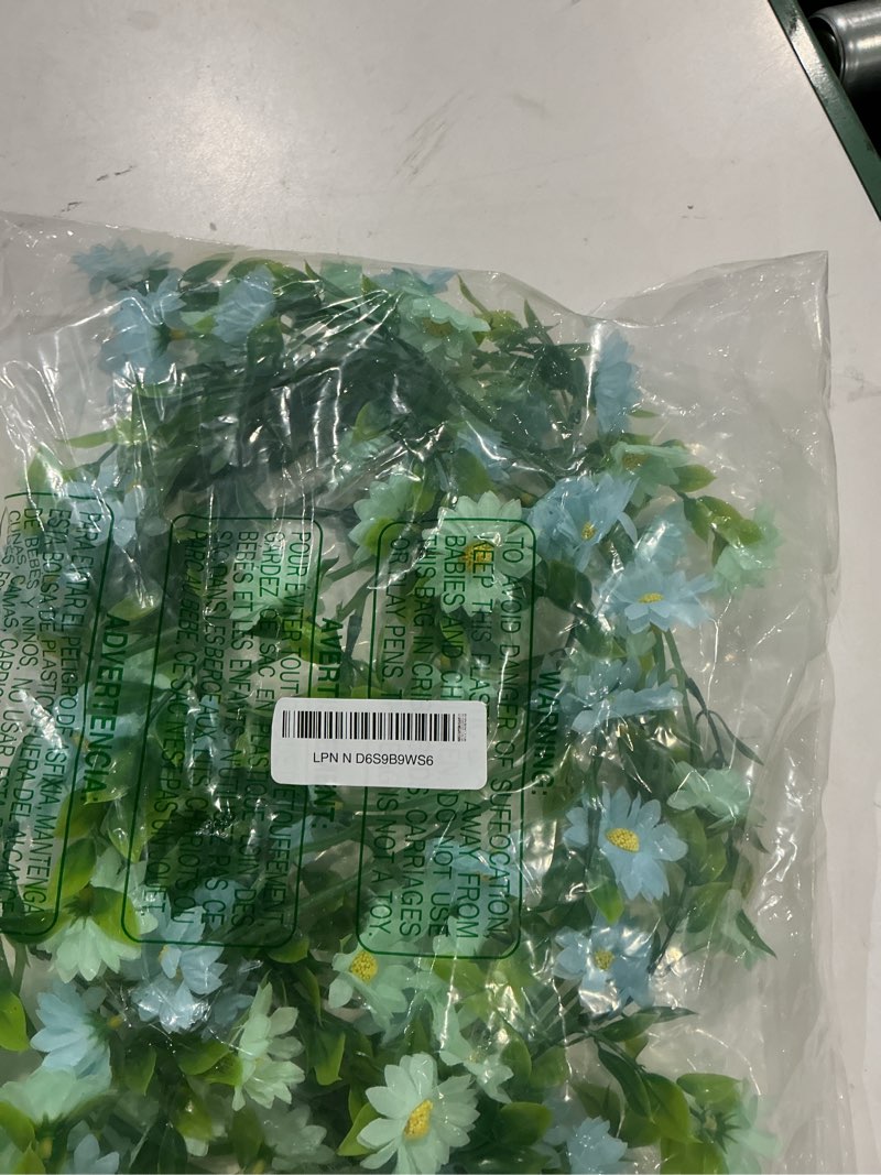 Condition photo showing New/Like New for cisdueo artificial daisy flowers vine silk wildflower garland spring fake flower vine hanging ivy blue daisy flowers green leaves for wall party wedding arch floral decor home indoor outdoor ceremony