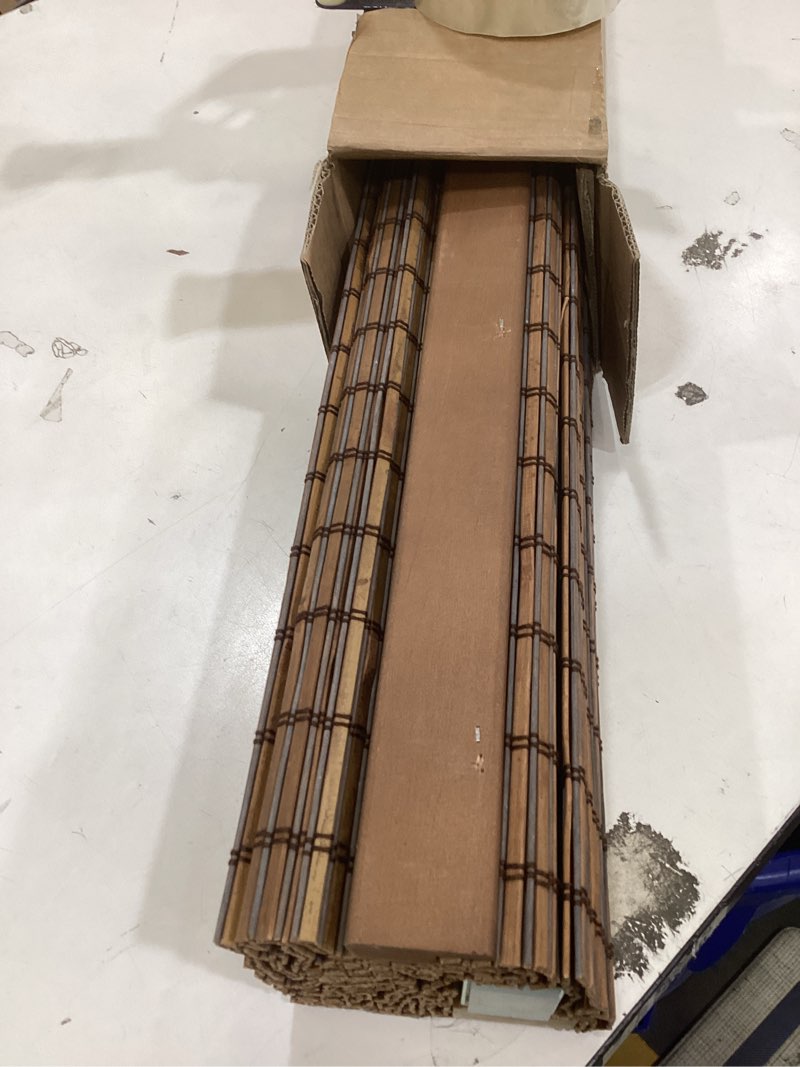 Condition photo showing Good Condition for lazblinds no-drill cordless roman shade - light filtering natural wood, easy install bamboo blind for windows 28.5" w x 64" h, malay umber malay umber 28.5"w x 64"h