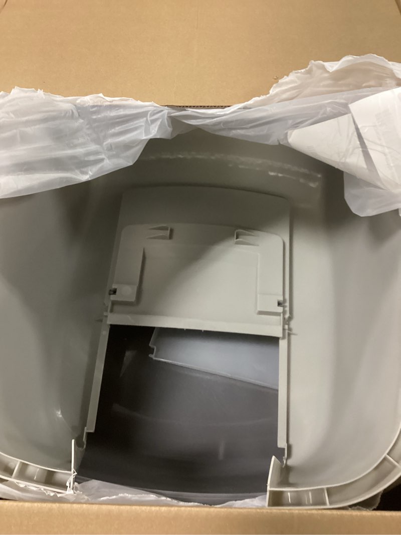 Condition photo showing As Is for IRIS USA Cat Litter Box, Large Litter Box Enclosure with Front Door Flap and Scoop, Covered Kitty Litter Box with Handle and Buckles for Portability and Privacy, Gray