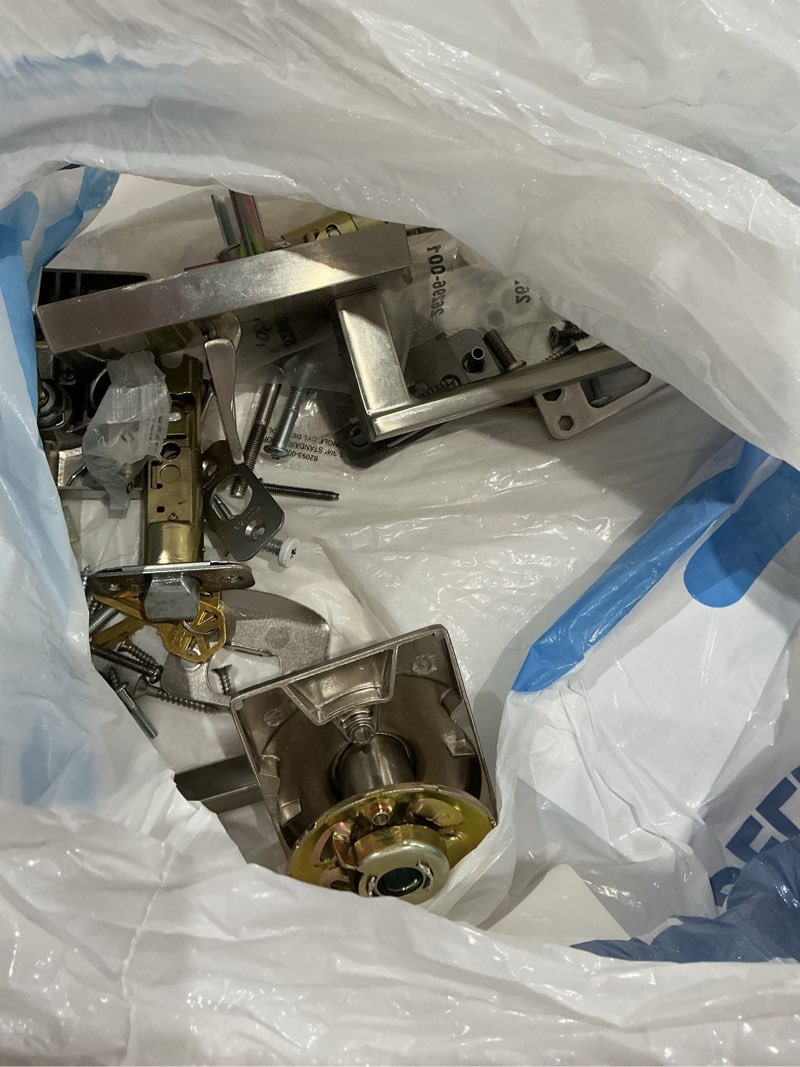 Condition photo showing As Is for kwikset signature series san clemente satin nickel exterior single-cylinder deadbolt