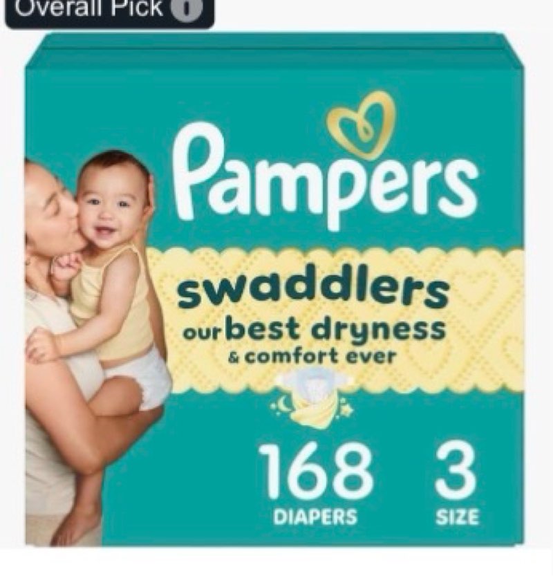 Pampers Swaddlers Diapers, Size 3 (13-26 lbs), 168 Count, Absorbent, Keeps Baby Dry and Comfortable,
