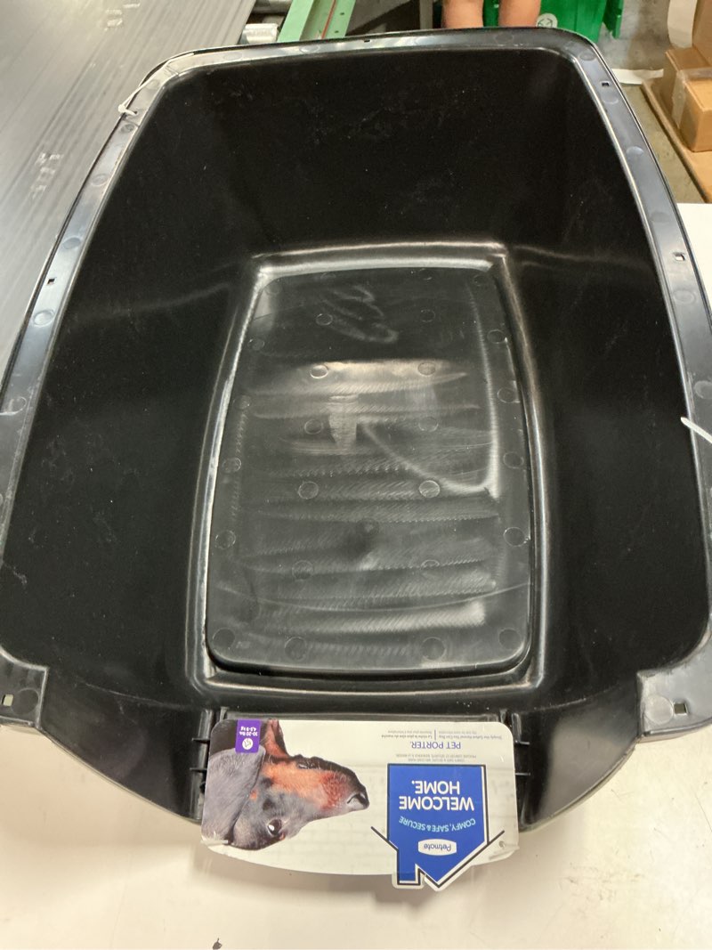 Condition photo showing As Is for (incomplete )petmate pet porter fashion dog kennel plastic crate for pets 15-20 lbs, pet carrier for home and travel, made in usa, 24\" l x 14.5\" h, pale aqua and black 24.1\"l x 16.7\"w x 14.5\"h aqua blue/black